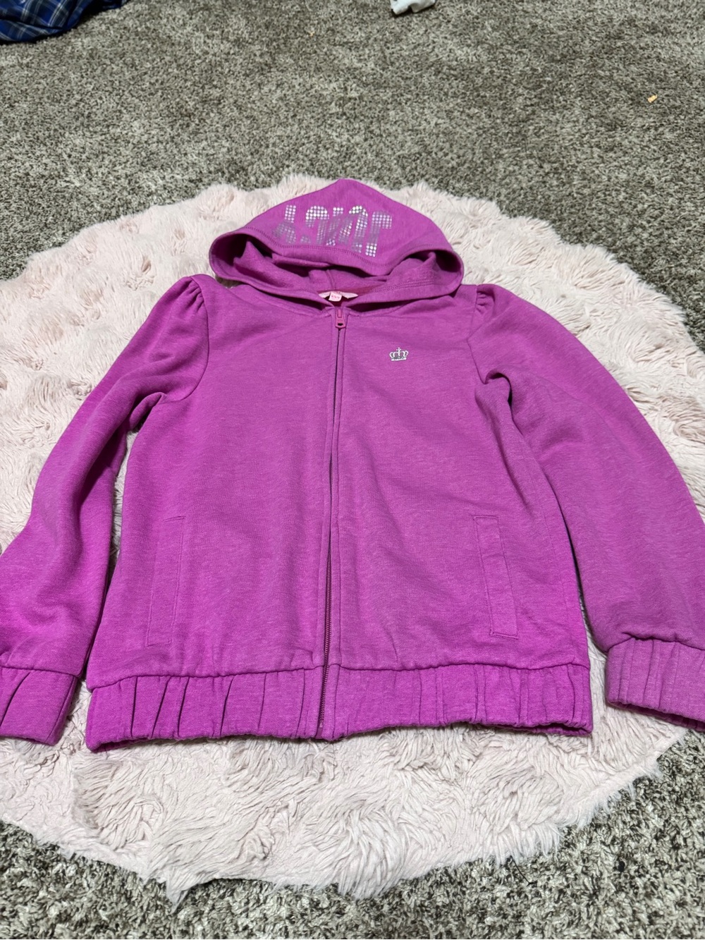 Juicy Couture Girls Fuchsia Zip-Up Hoodie with Rhinestone Hood Detail